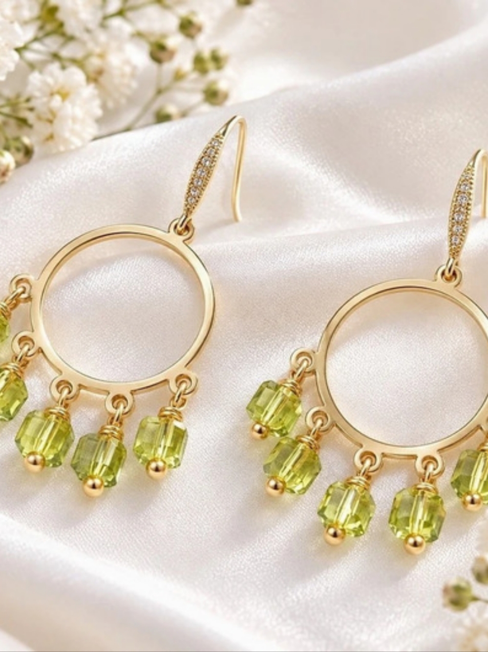 Green Crytal Hoop Earrings NWT